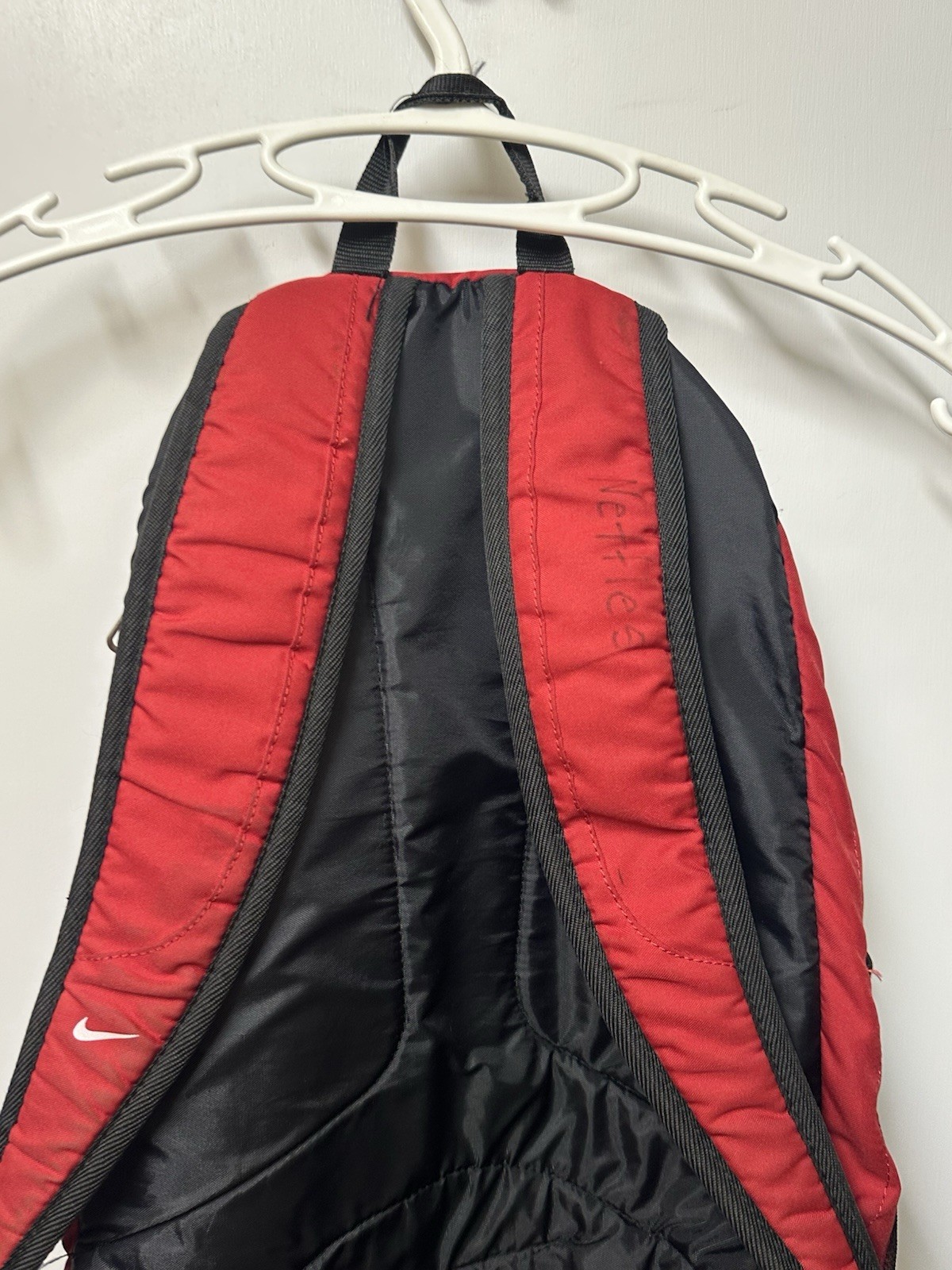 Nike Mesh Backpack Black Red Sports Training school Bag Swoosh Multi zip pockets