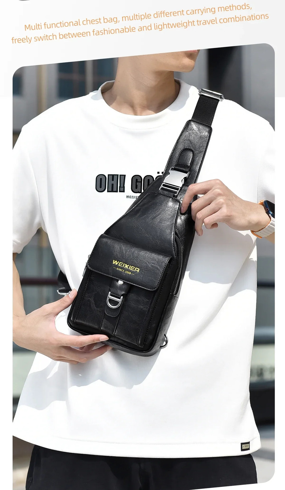 New Men’s Bag High Quality PU Leather Men’s Chest Bag Simple Waterproof Single S