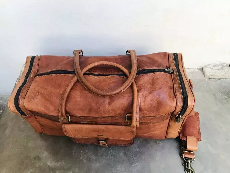 30″ Genuine Leather Very Large Vintage Duffel Travel Gym Weekend Overnight Bag