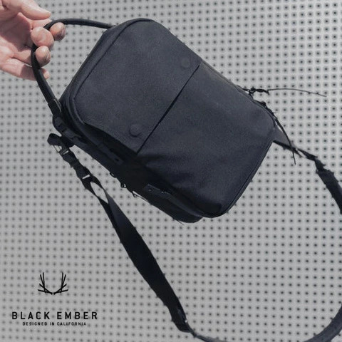 Black Ember KOMPAK Shoulder Bag, Unisex Travel Bag Men Black Nylon Bag