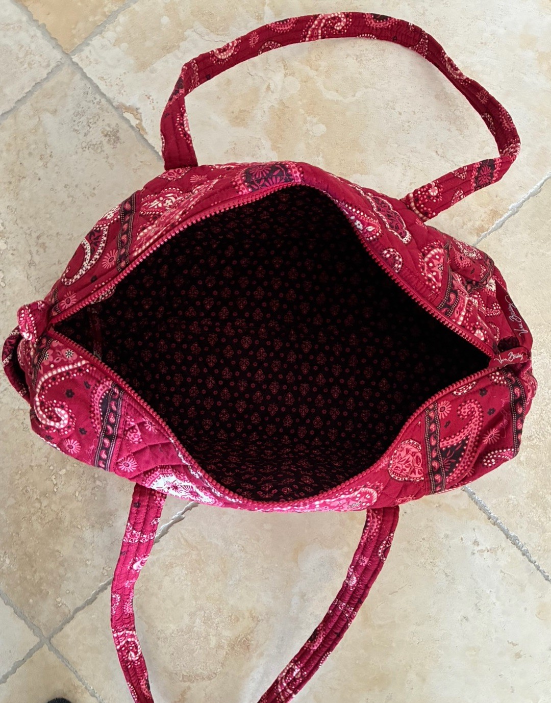 Vera Bradley Satchel Duffle Traveler Bag Smal Red Pattern 15 X 10 X 9 Inch