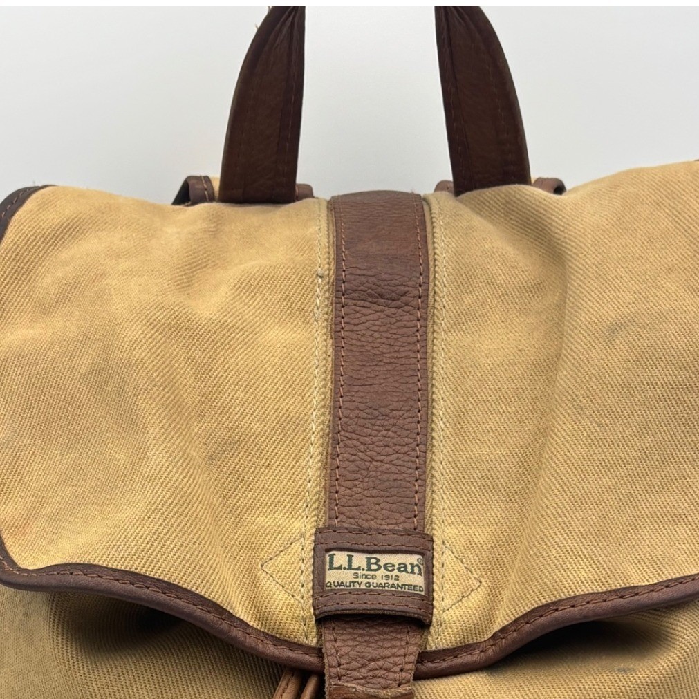 VINTAGE L.L. BEAN Rucksack Backpack Brown Canvas Leather Hiking RARE Utility Bag