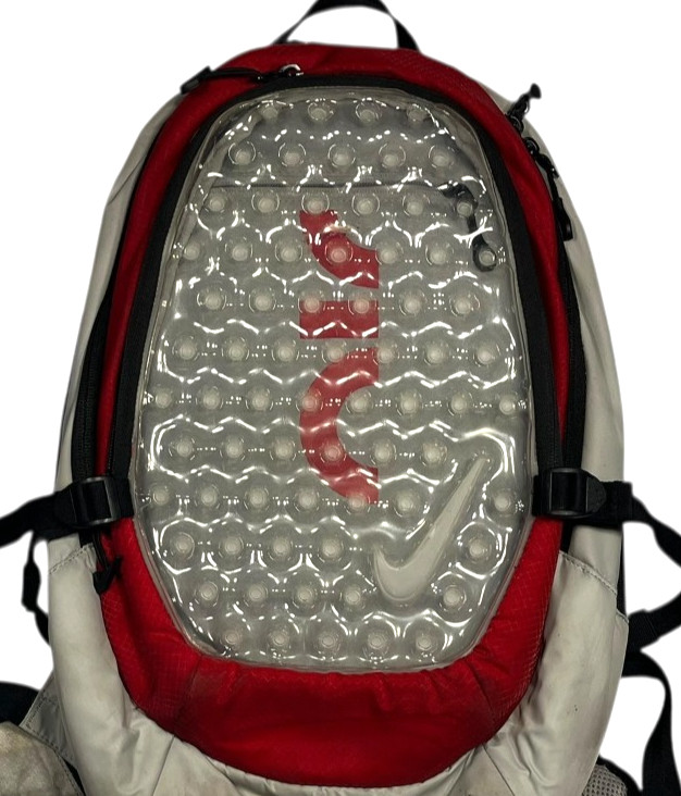 NIKE AIR-MAX Red/Gray BUBBLE-PADDED ATHLETIC BACKPACK Swoosh Track Gym Gear Bag