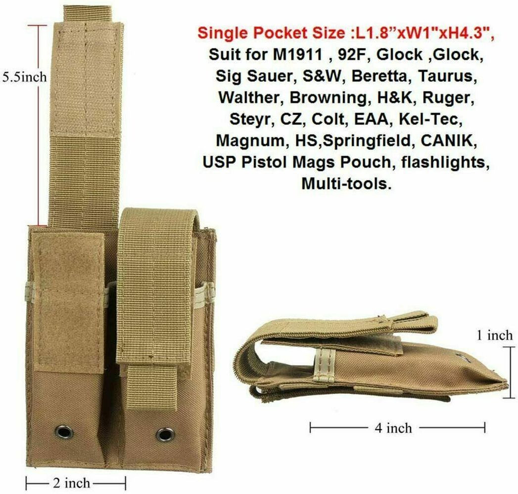 Outdoor Military Tactical Molle Double Magazine Nylon Pistol Mag Bag Holder Tool