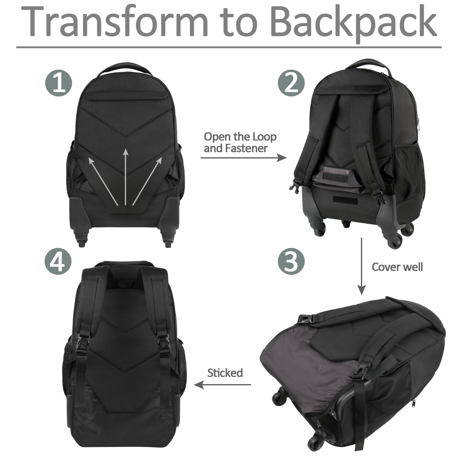 Rolling Backpack for Travel 4 Wheels Laptop Backpack for Women Men Water