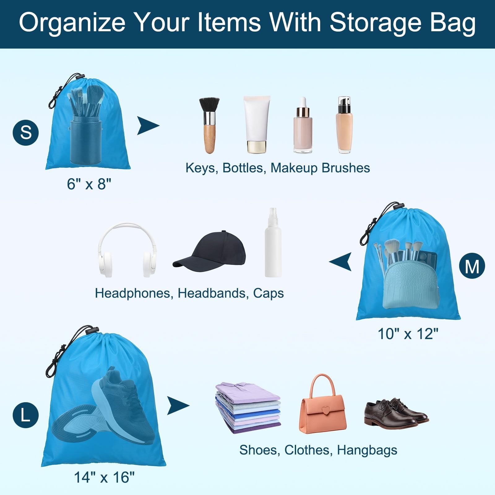 Travel Storage Bags with Toggle 6 x 8 Inch, 6 Pack Waterproof 210D Polyester …