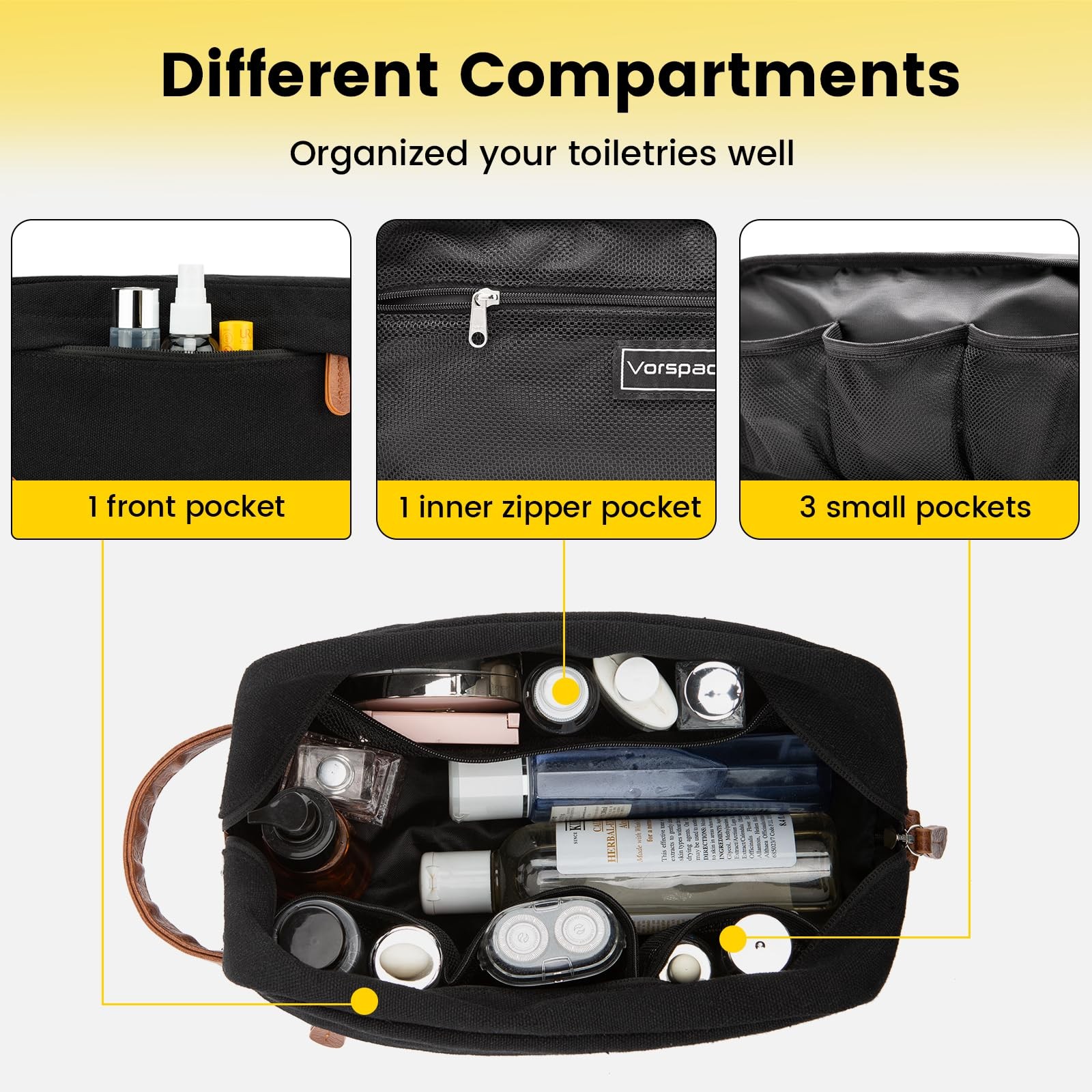 Vorspack Travel Toiletry Bag – Hanging Medium (Pack of 2), Black