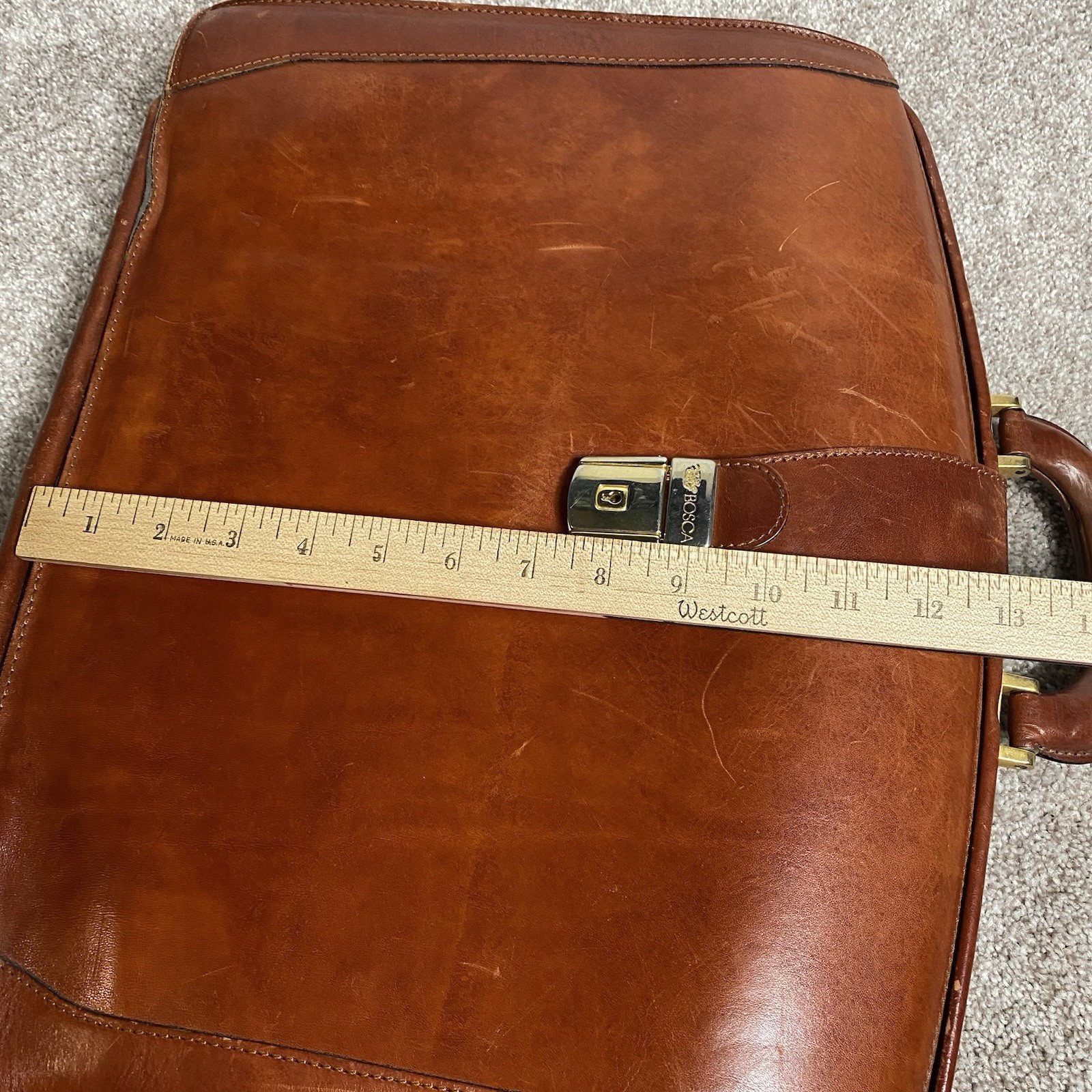 VTG Bosca Old Leather Partners Large Brief Case Bag Lock/Key Cognac Nice Patina