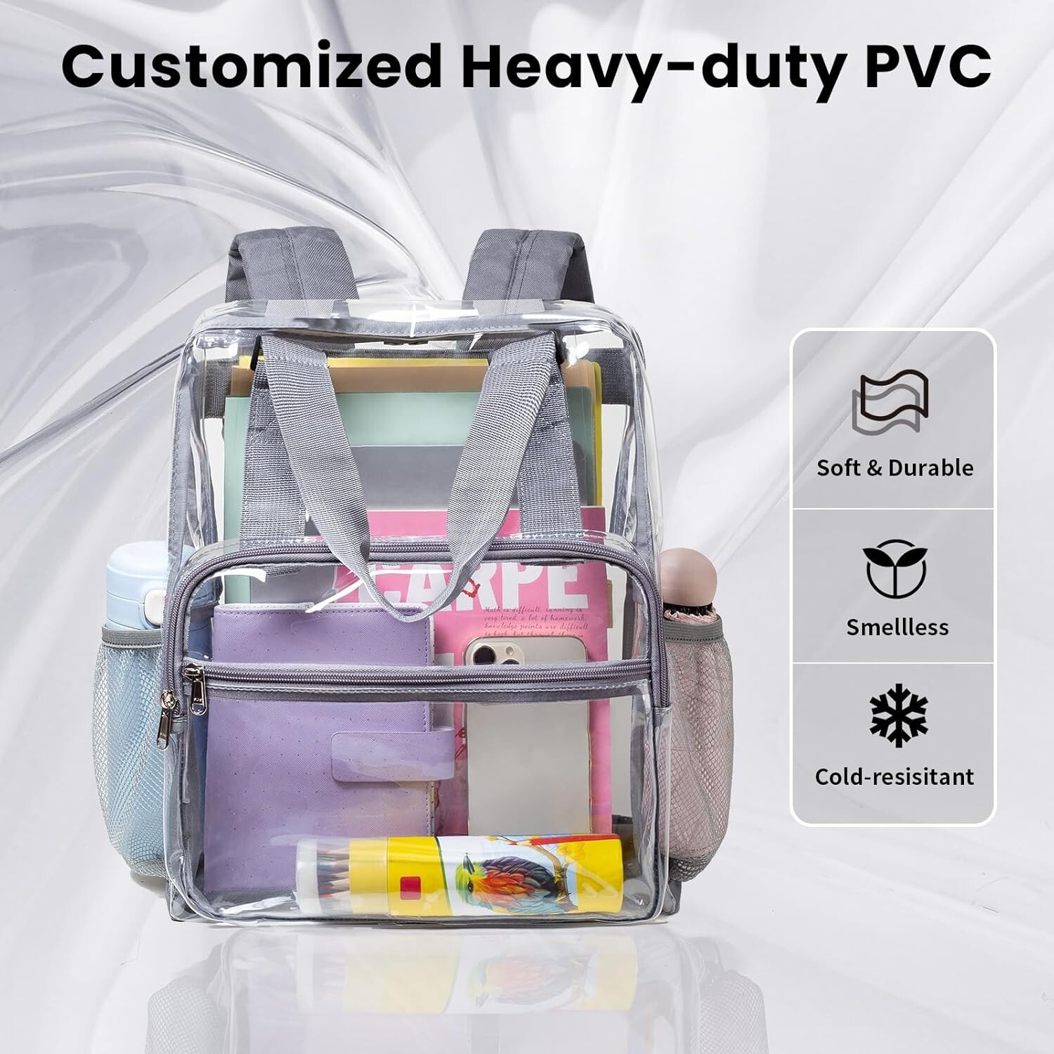 Vorspack Clear Backpack Heavy Duty – Large Book Bag with Grey