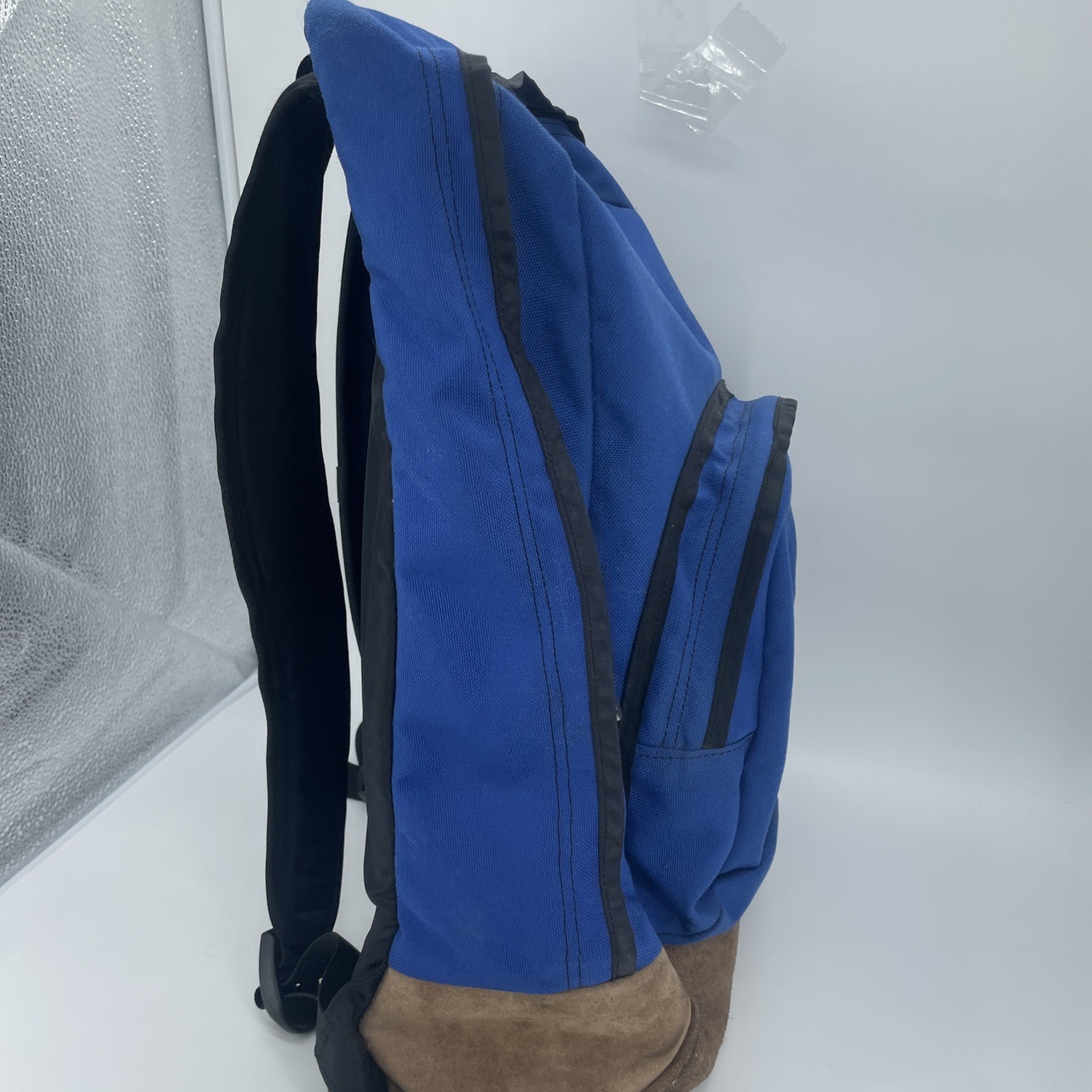 Vtg 1990s Nike Backpack Blue with Brown Suede Bottom Center SWOOSH 90s