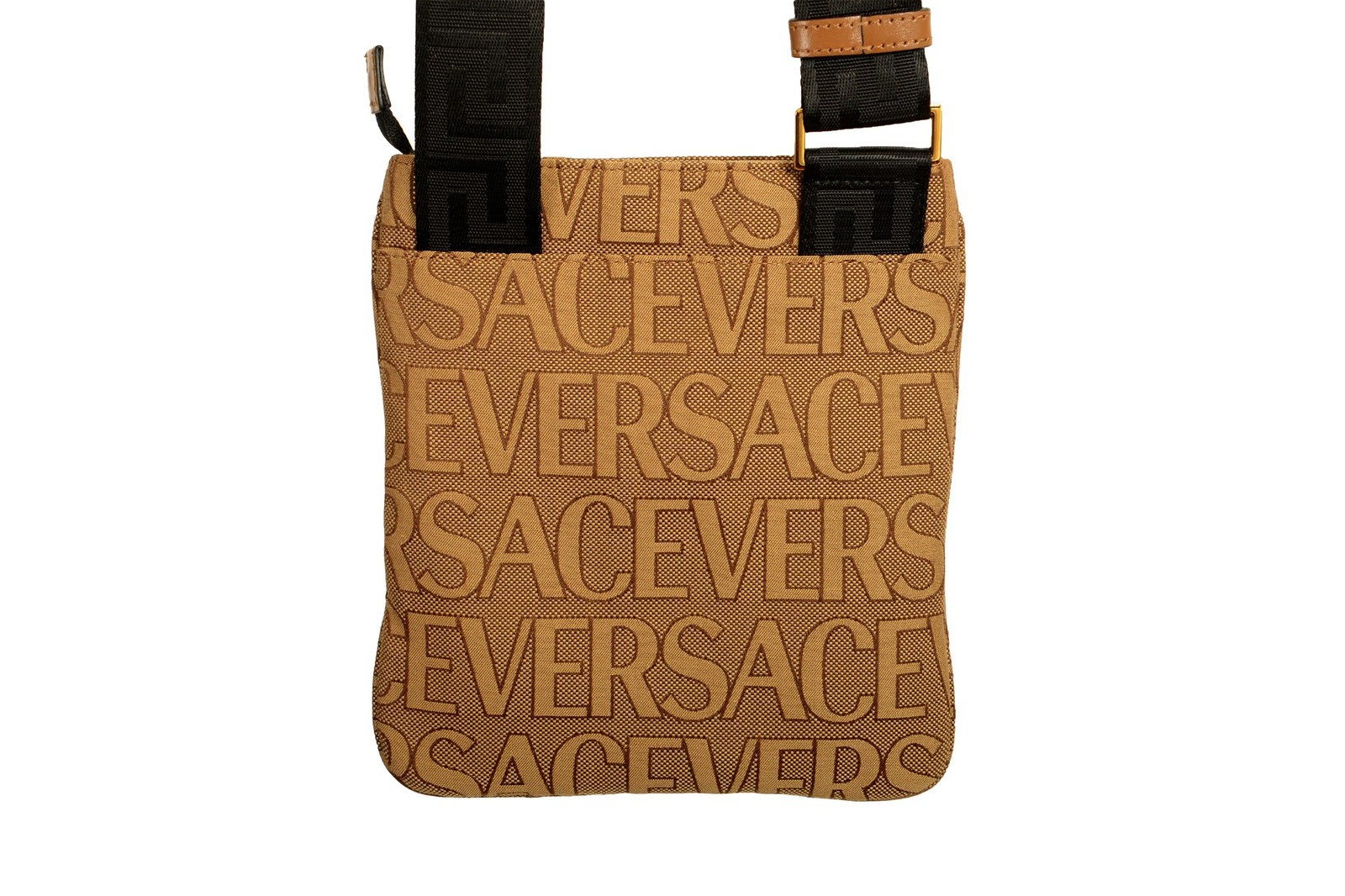 Versace Unisex Gold Medusa Logo Print Canvas Crossbody Shoulder Bag