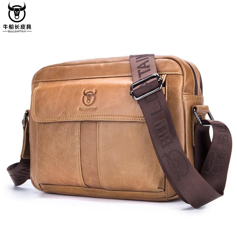 Genuine Leather Crossbody Bag for Men Double-Layer Laptop Bag Fit for 11″ Pad