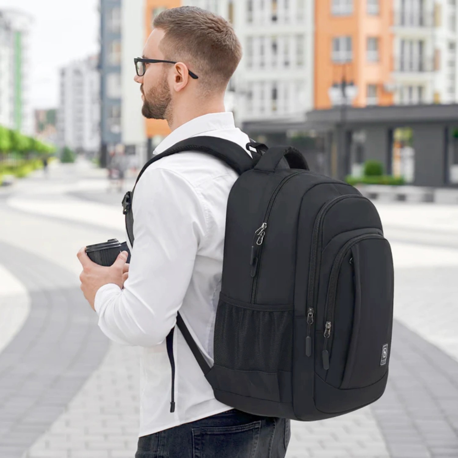 OIWAS 17.3″ Laptop Backpack Men Business Travel Backpack Daily Leisure Bag Black