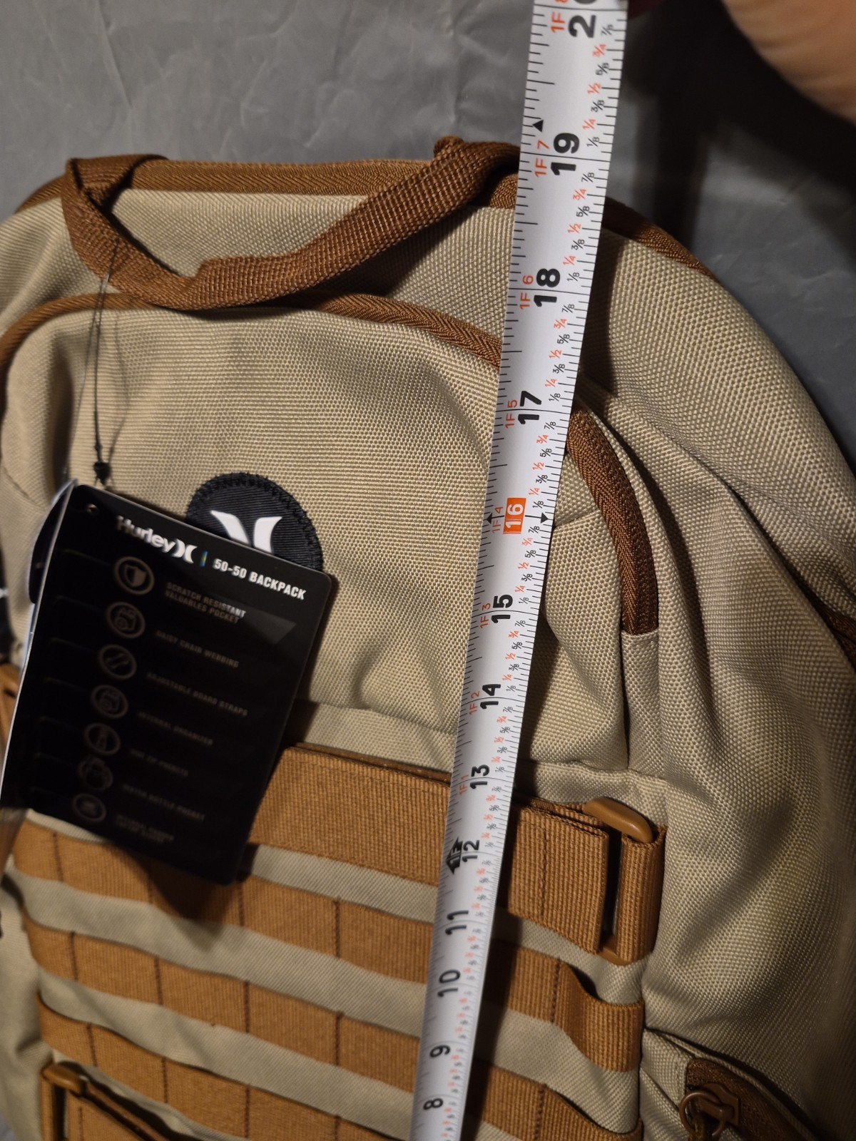 Hurley 50-50 Backpack Khaki Skateboard Laptop Compatible Multiple Pockets NWT