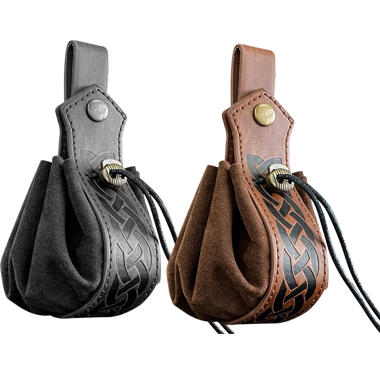Leather Drawstring Wrist Pouch Coin Purse Change Money Bag Wallet Note Case