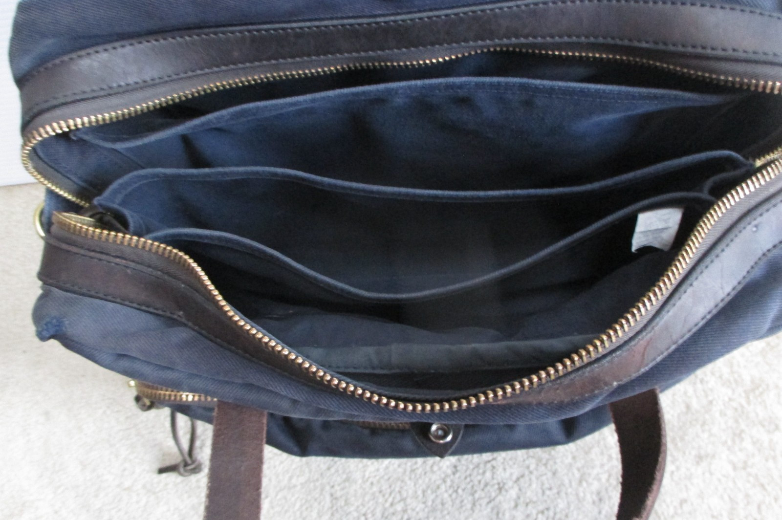 Filson 70258 Navy Blue Rugged Twill Leather Briefcase Laptop Bag