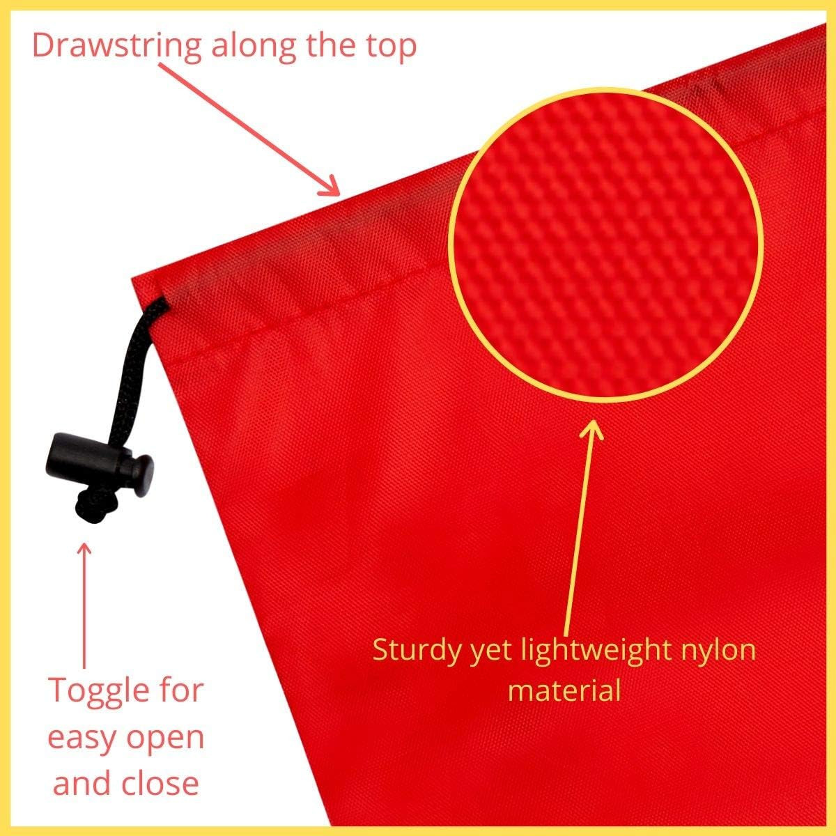 PALTERWEAR Drawstring Pouch with Toggle (6 X 8 Inch, 12 Pack, Red) Nylon Cinch a