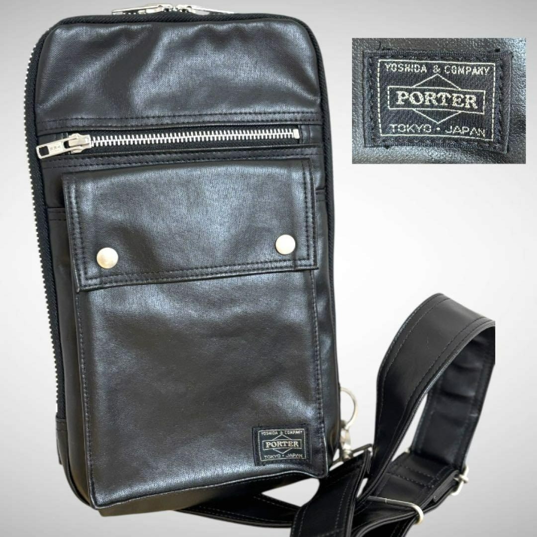 PORTER FREE STYLE SLING SHOULDER BAG 707-06127 Black W17H29D2cm Excellent t56