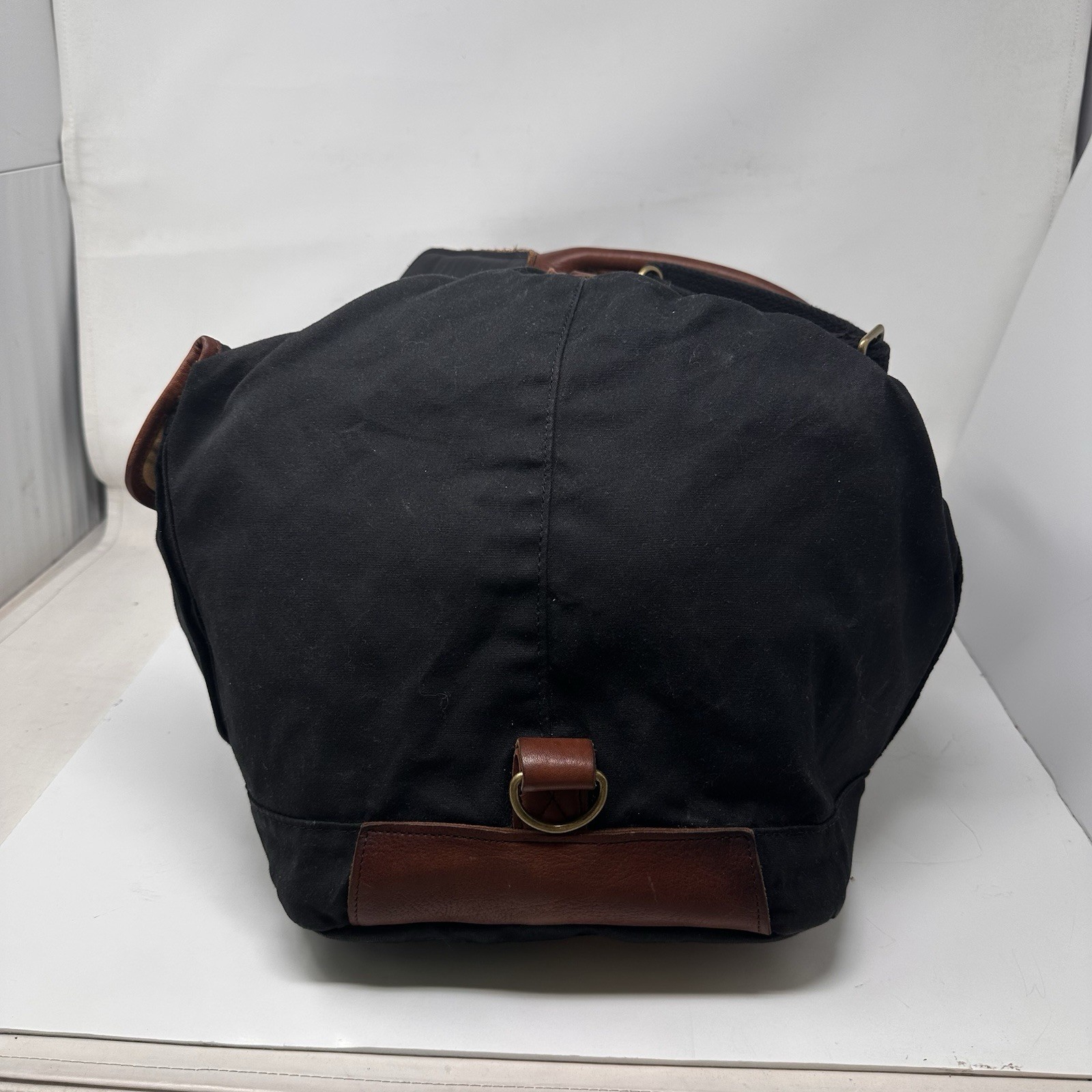 Duluth Trading Black Canvas Leather Messenger Tote Bag Vintage 18x12x9