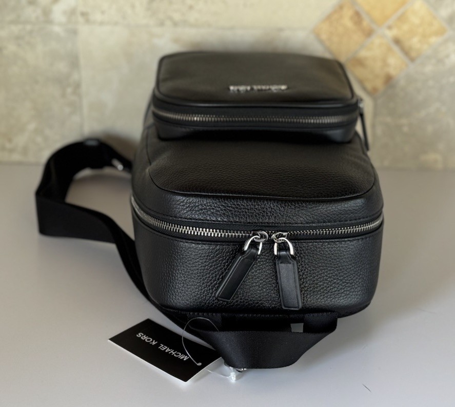 MICHAEL KORS COOPER COMMUTER SLING PACK LEATHER BACKPACK BLACK