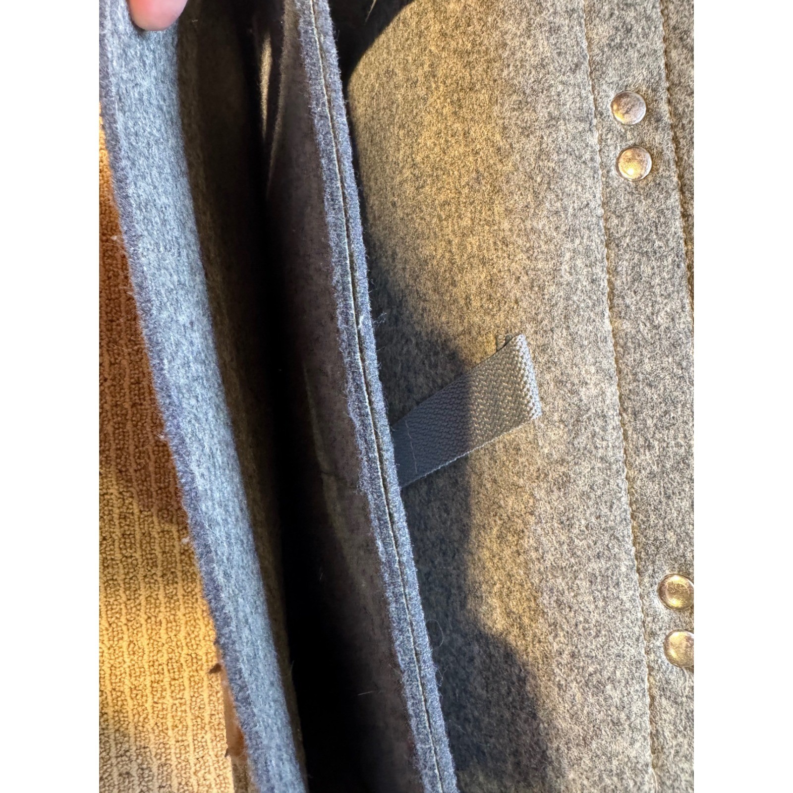Grey Felt Satchel Messenger Bag Two Tone Buckle Strap Shoulder Bag