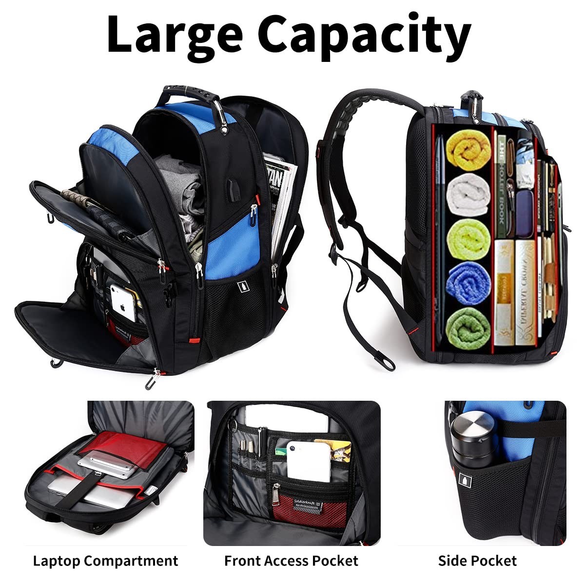 Extra Large 50L Travel Laptop Backpack, Airline Approved, Fits 17″ Laptops, Blue