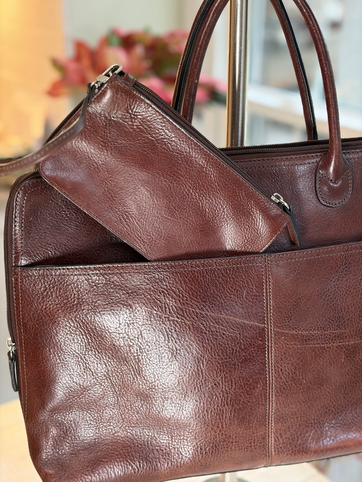 Wilson’s Red Brown Italian Leather Briefcase, Laptop Bag, Tote 12”x18”x4” VGUC