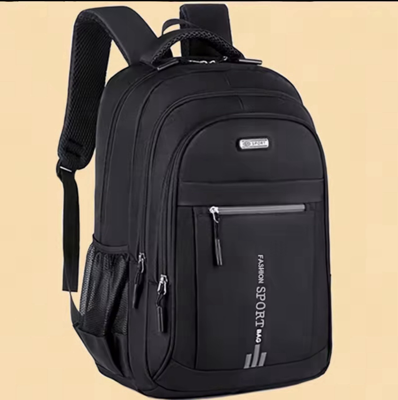 SPORT Black/Orange Backpack Zip Reflective Padded Straps Bottle Pocket