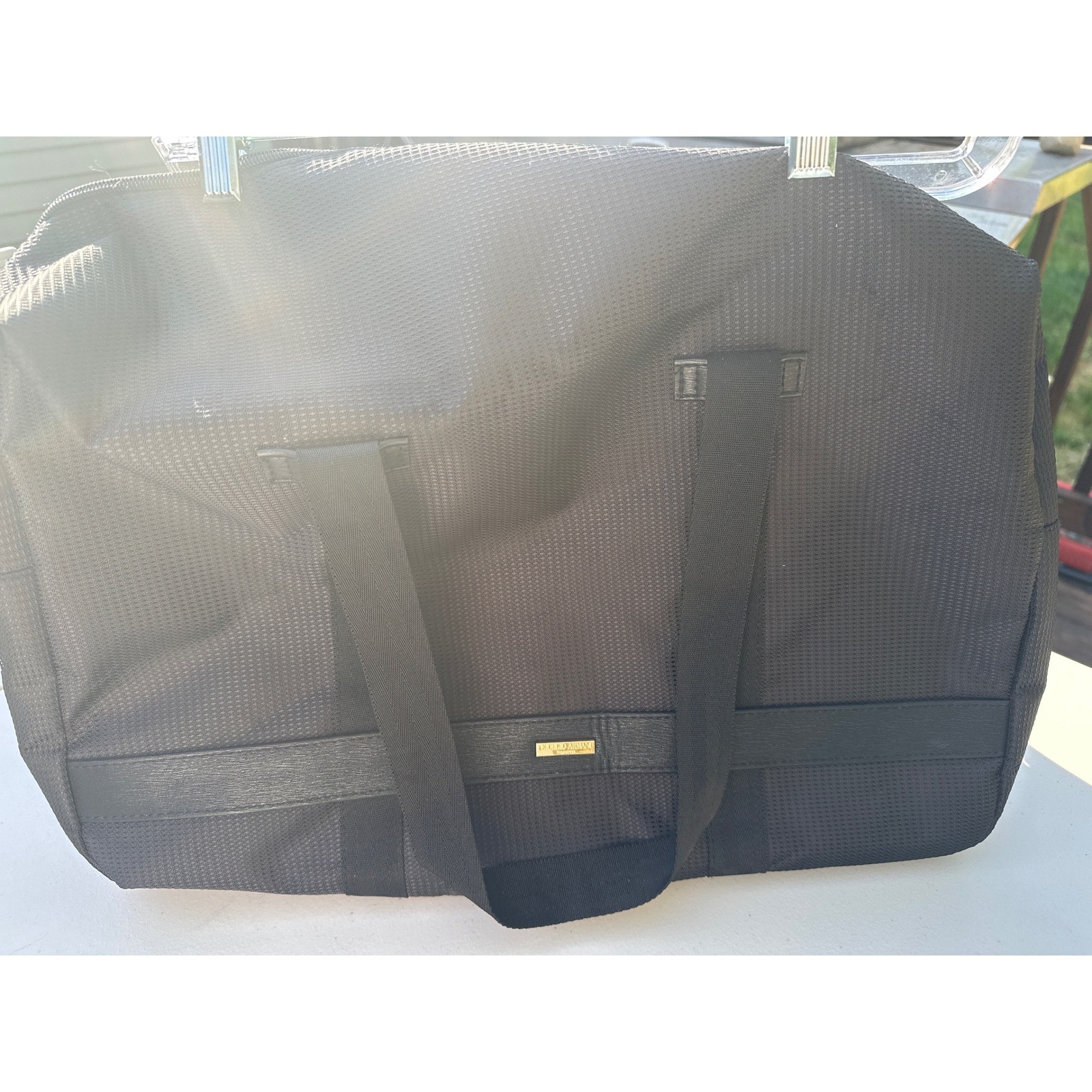 Giorgio Armani Fragrances Black Mesh Duffel Bag Travel Weekend Gym Bag Logo Gold
