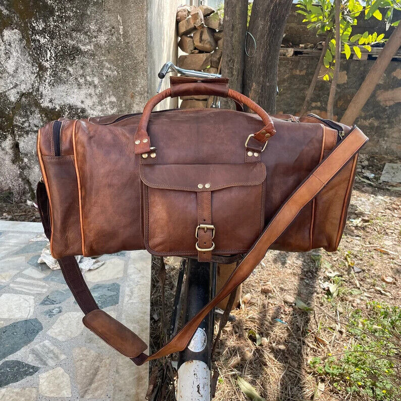 Men’s New Genuine Leather Large Vintage Duffel Travel weekend gym Overnight Bag