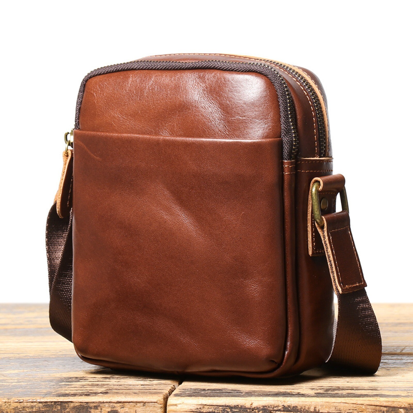 Men’s Leather Crossbody Bag Small Shoulder Bag Genuine Leather Travel Compact