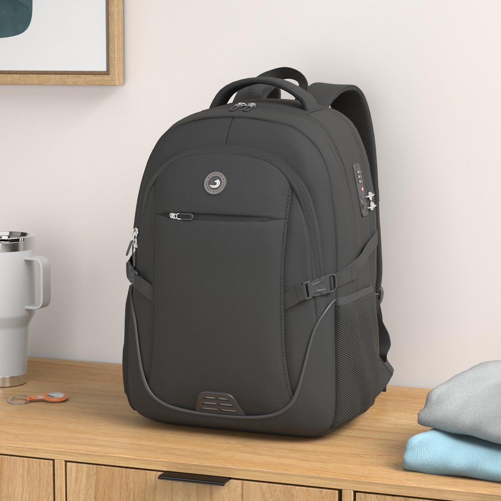 Anti Theft Laptop Backpack Combination Lock Fits 17 Inch Computer Bag Black