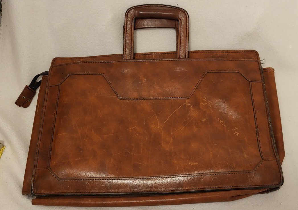 Vintage SCHLESINGER BROTHERS Briefcase Ranch Hide Brown Leather