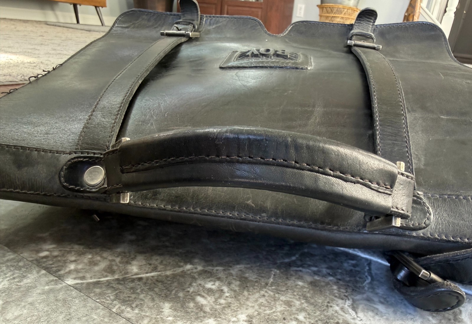 BOY London *RARE* Black Leather Briefcase Shoulder Bag Vtg 80s MELROSE messenger