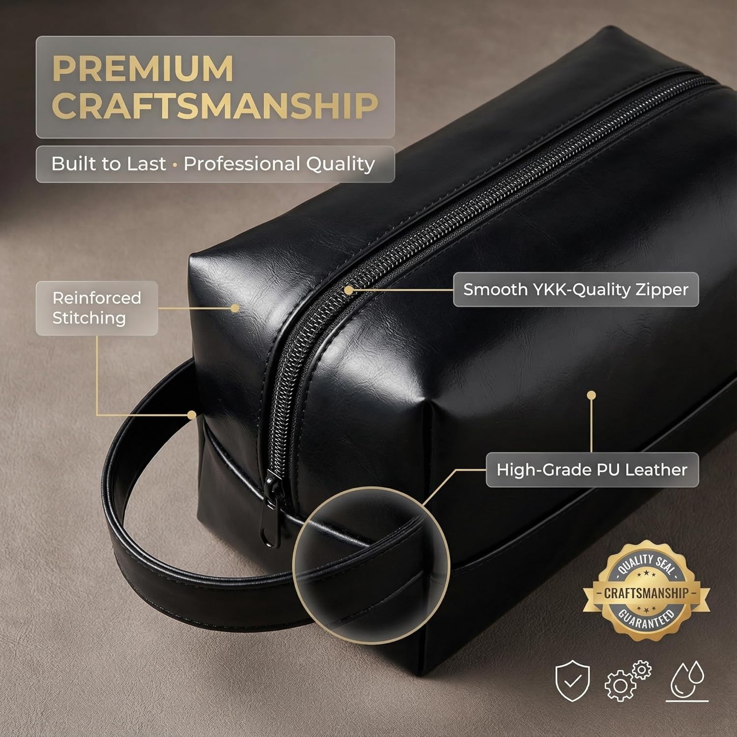 Men Toiletry Bag Dopp Kit Leather Travel Shaving Water Resistant Organizer Case