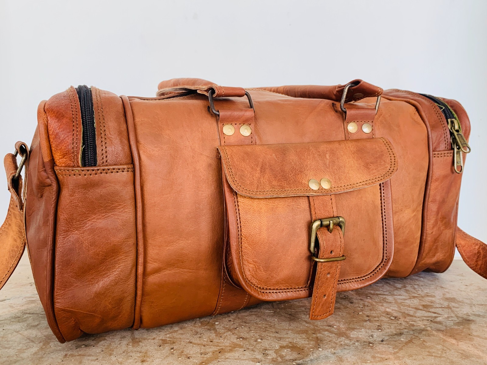 Genuine Leather Travel Duffel Bag Weekend Luggage Leather Duffle (24″X9″X9″)