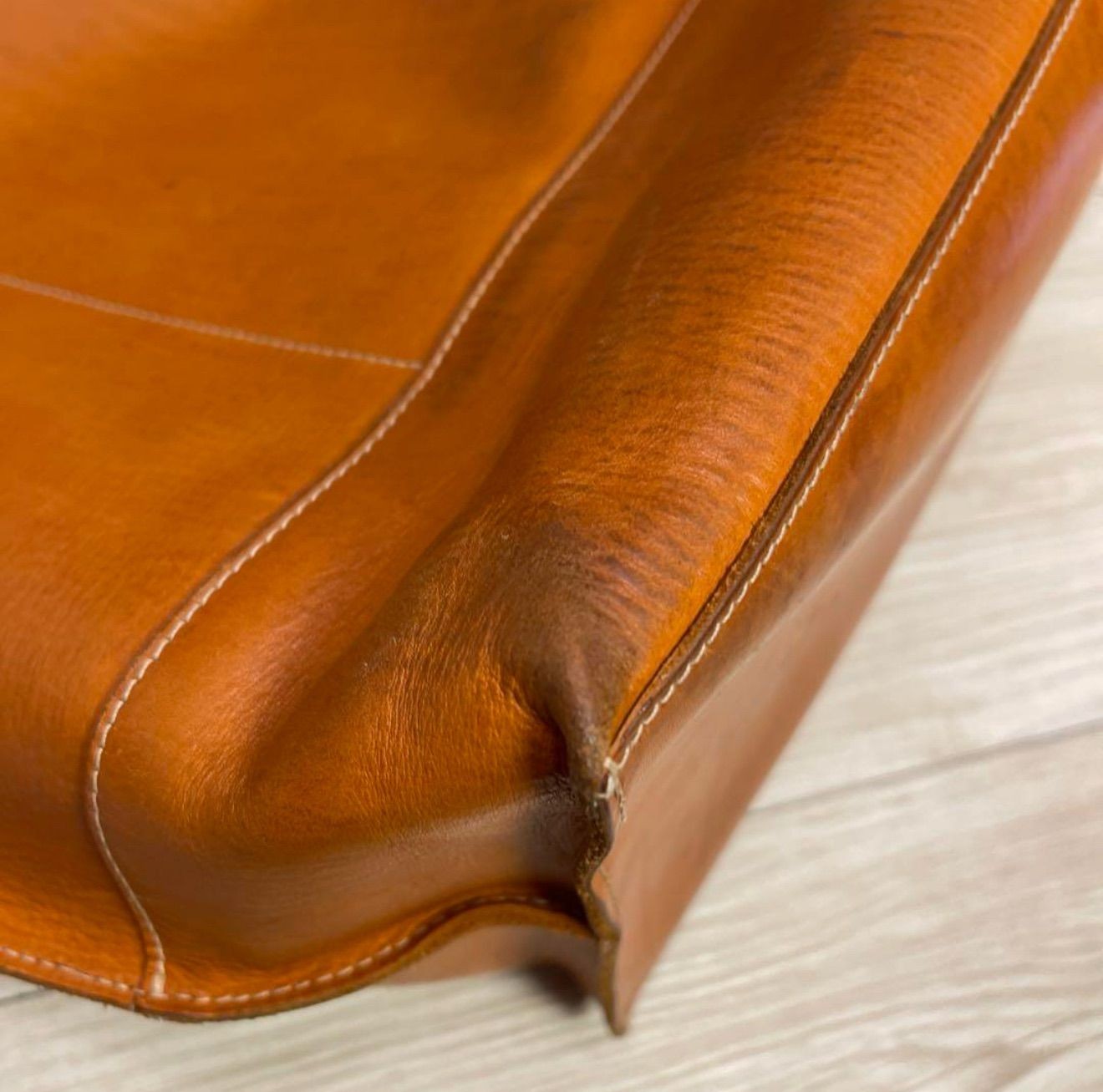 IL BISONTE Leather Authentic Luxury Tote Bag Designer Light Brown 32×37cm