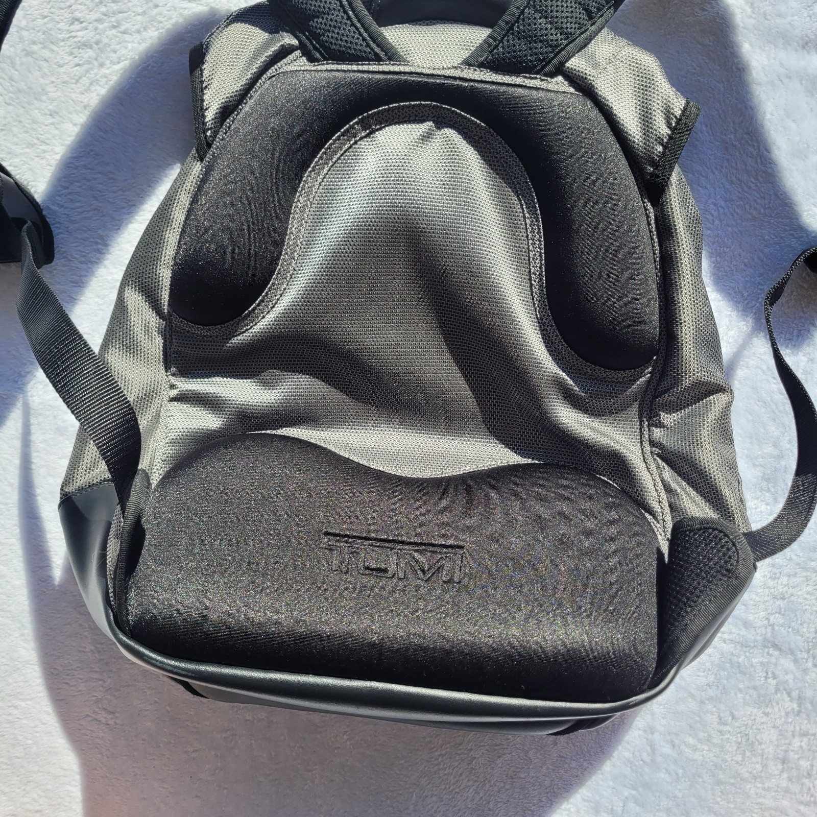 Tumi Black T2 Backpack Travel Bag Compartment Logo Leather Nylon Executive