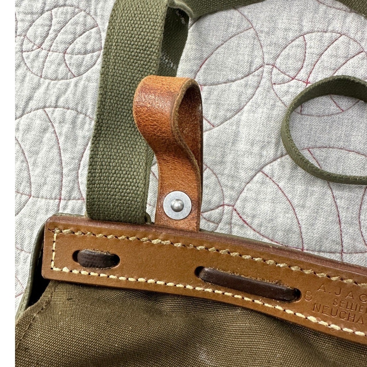 VTG Swiss Army A. Jacot Sellier Bread Bag Haversack Olive Green Canvas Leather