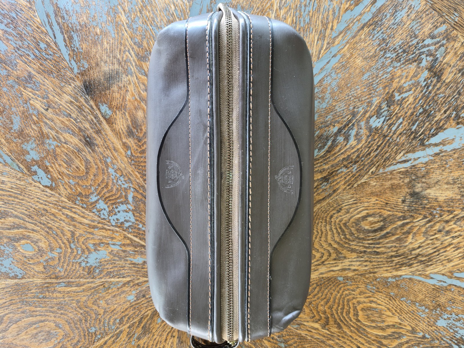 Vintage Buxton Leather Dopp Kit Dark Brown Shaving Toiletry Travel Bag