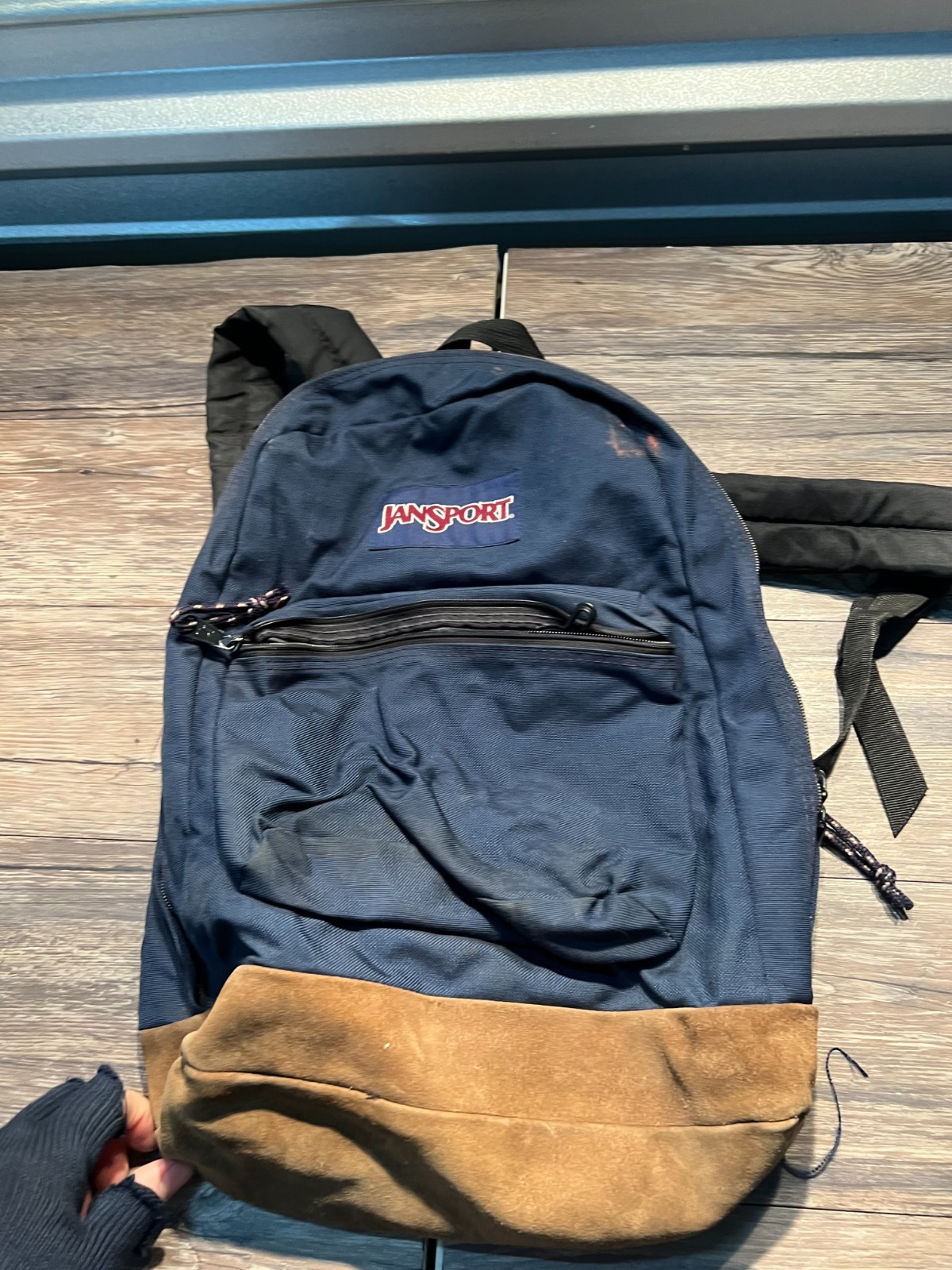 Jansport Backpack Unisex Navy Brown Suede Bottom Classic School