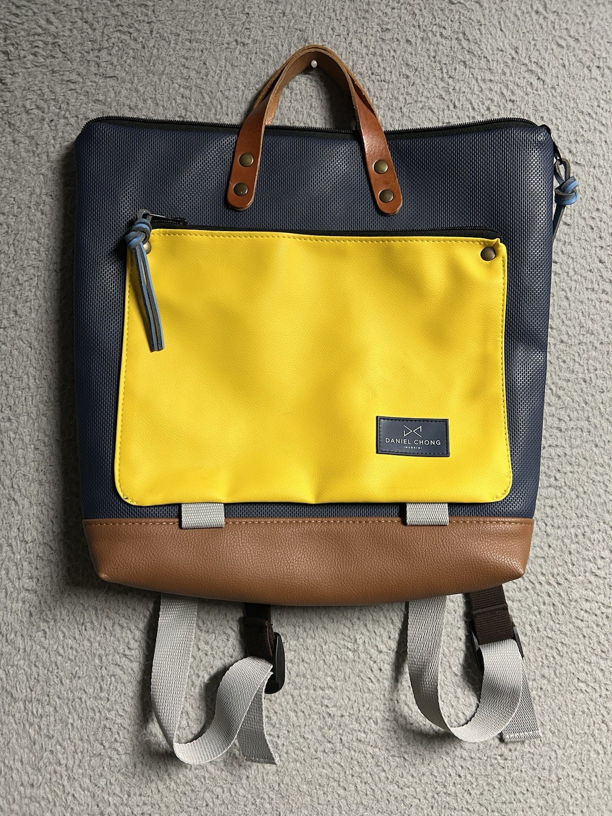 Eco Friendly Daniel Chong Waterproof Backpack Navy Blue Mustard Yellow 10″x13″