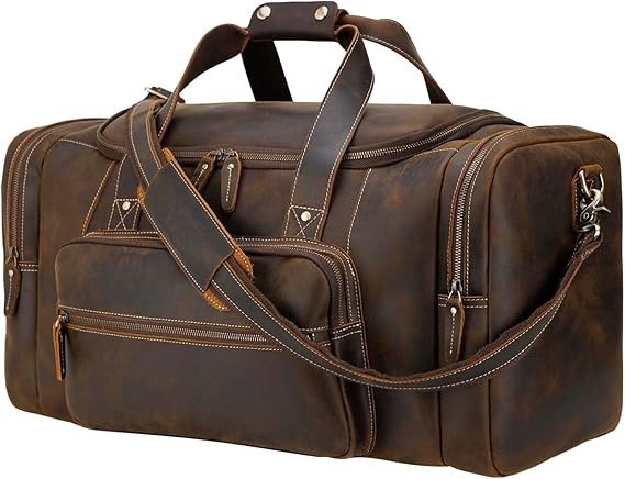 Full Grain Leather Duffle Bag Travel Weekender Overnight Thick Large Unisex Bag