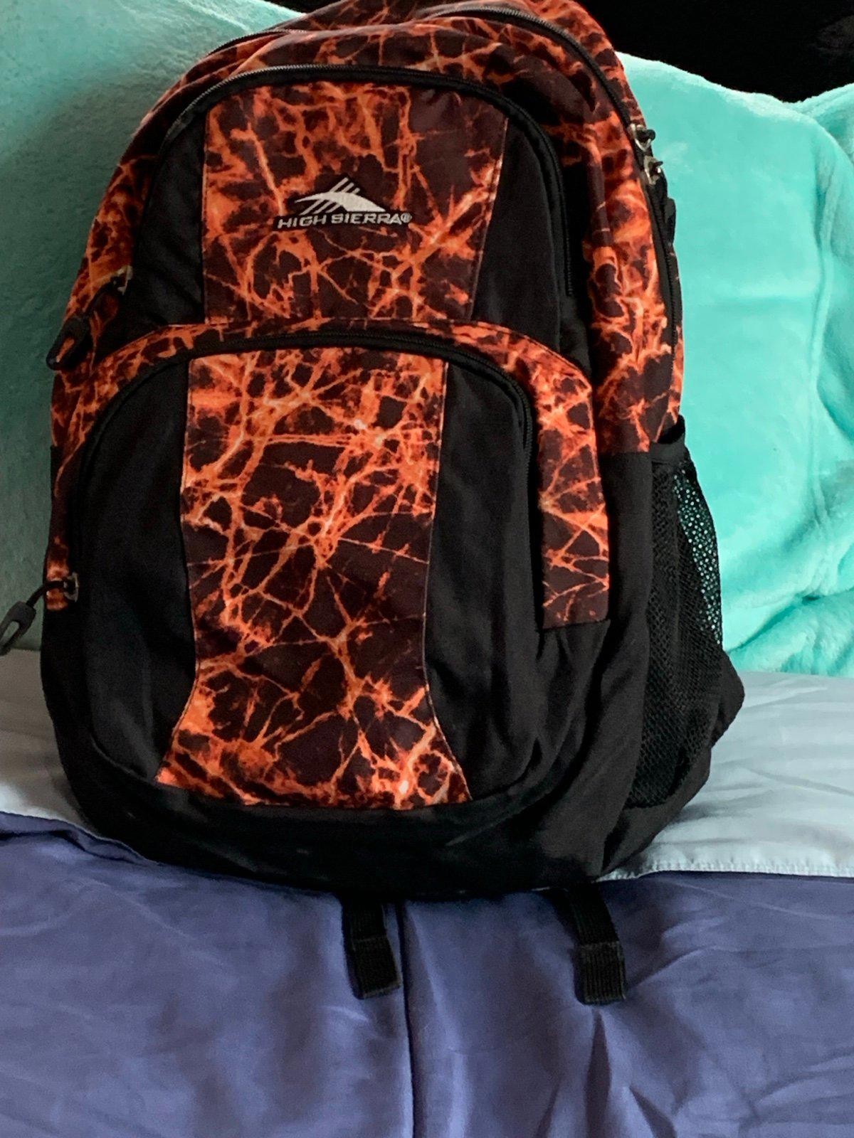 High Sierra Orange and Black Lava Patterned Backpack