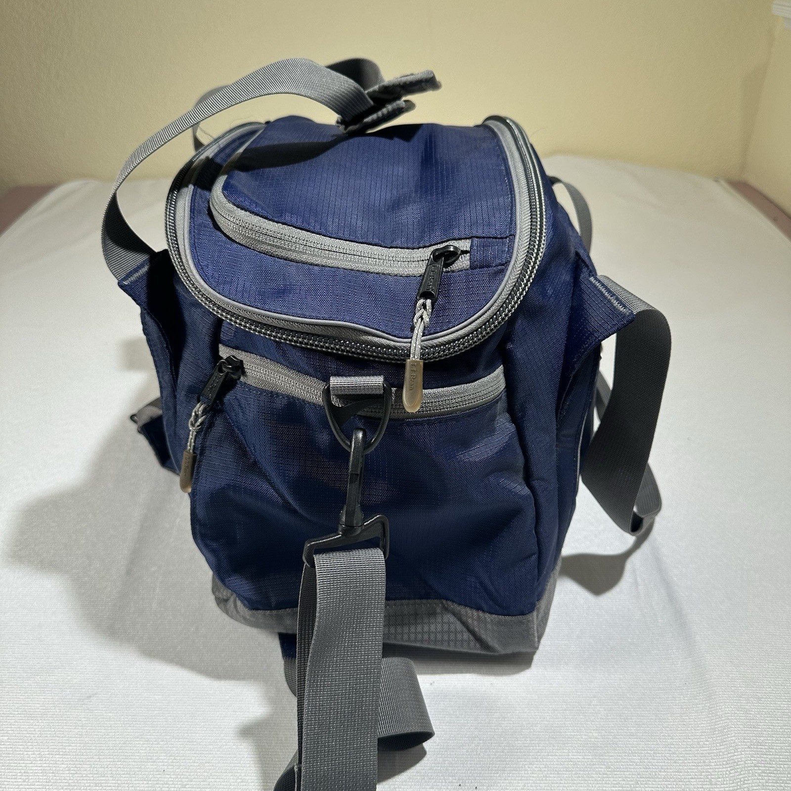 LL Bean Adventure Duffle Small Travel Bag Blue & Grey Cooler w insulated Pocket