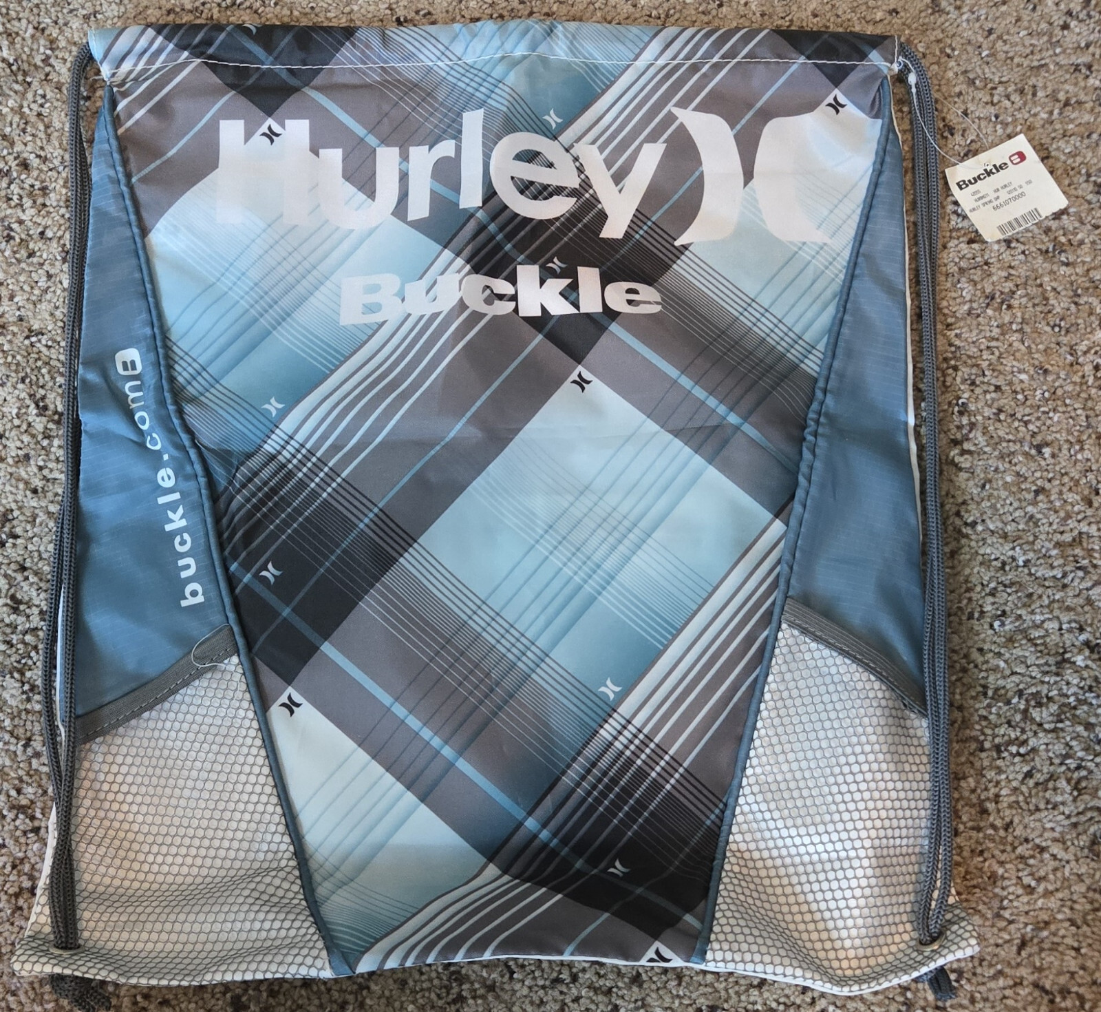 The Buckle Hurley Drawstring Pool Beach Athletic Shoe Bag NWT Gym Blue Plaid