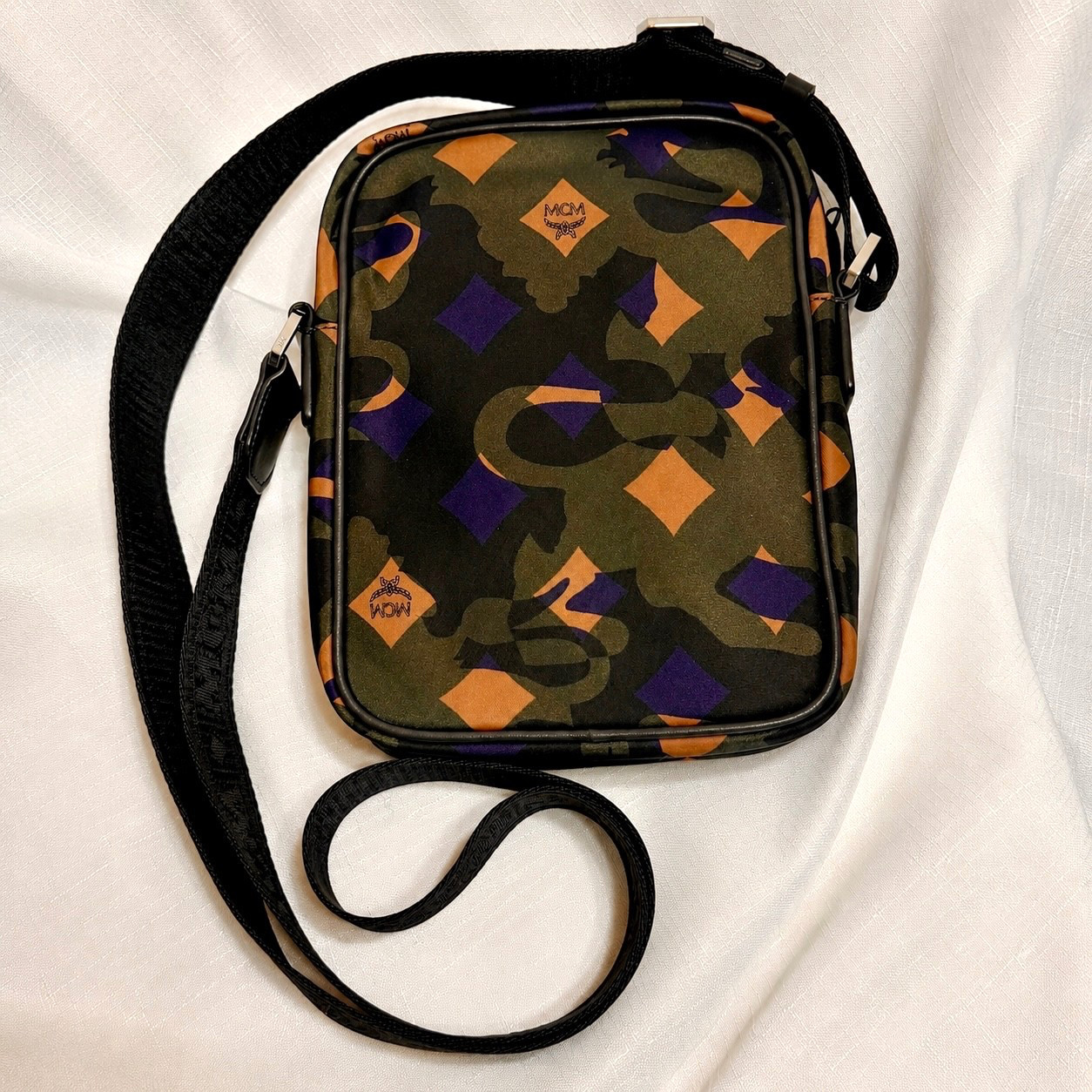 Authentic Vintage MCM Camo Crossbody Messenger Bag Nylon Leather Saks EUC