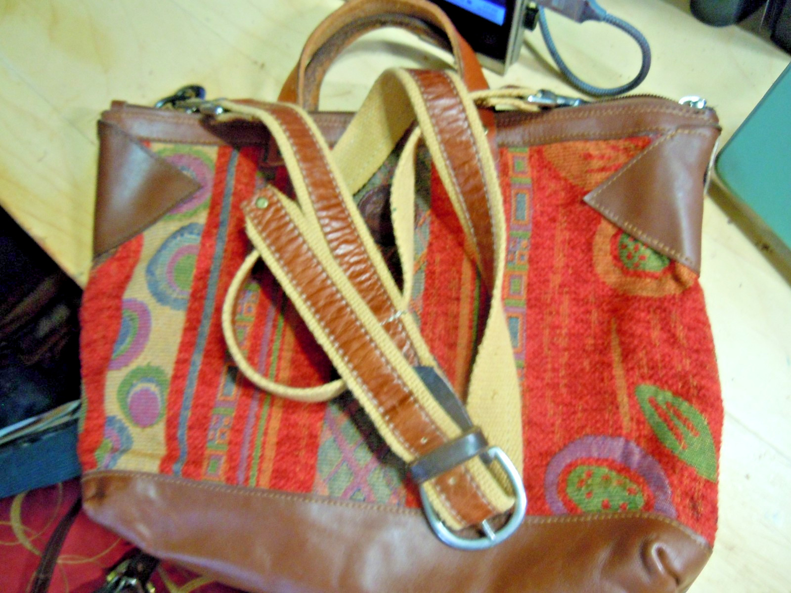 VTG Timberland BROWN/RED WOOL PLAID/LEATHER TOTE large (on sale)