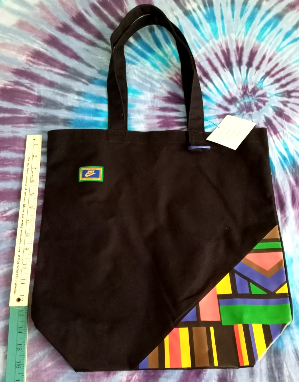RARE Nike URBAN JUNGLE Heritage CANVAS TOTE BAG Black MULTICOLOR GRAPHICS Peace