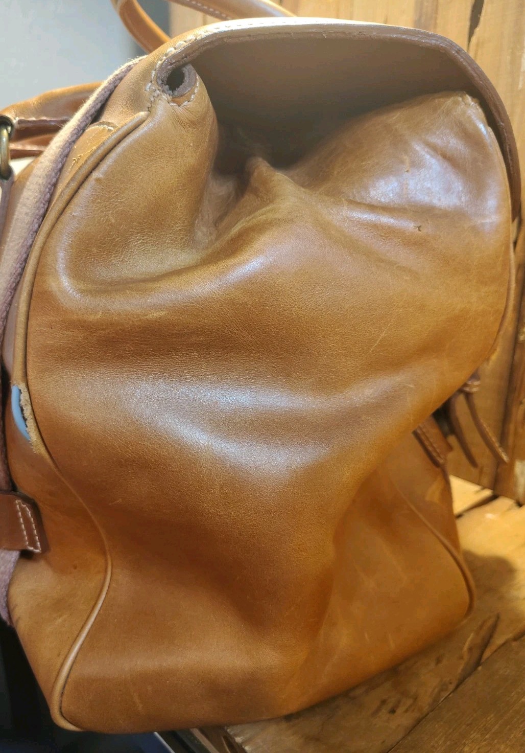 Vtg Express French Country Full Grain Leather Duffle Tack Bag Distressed Look